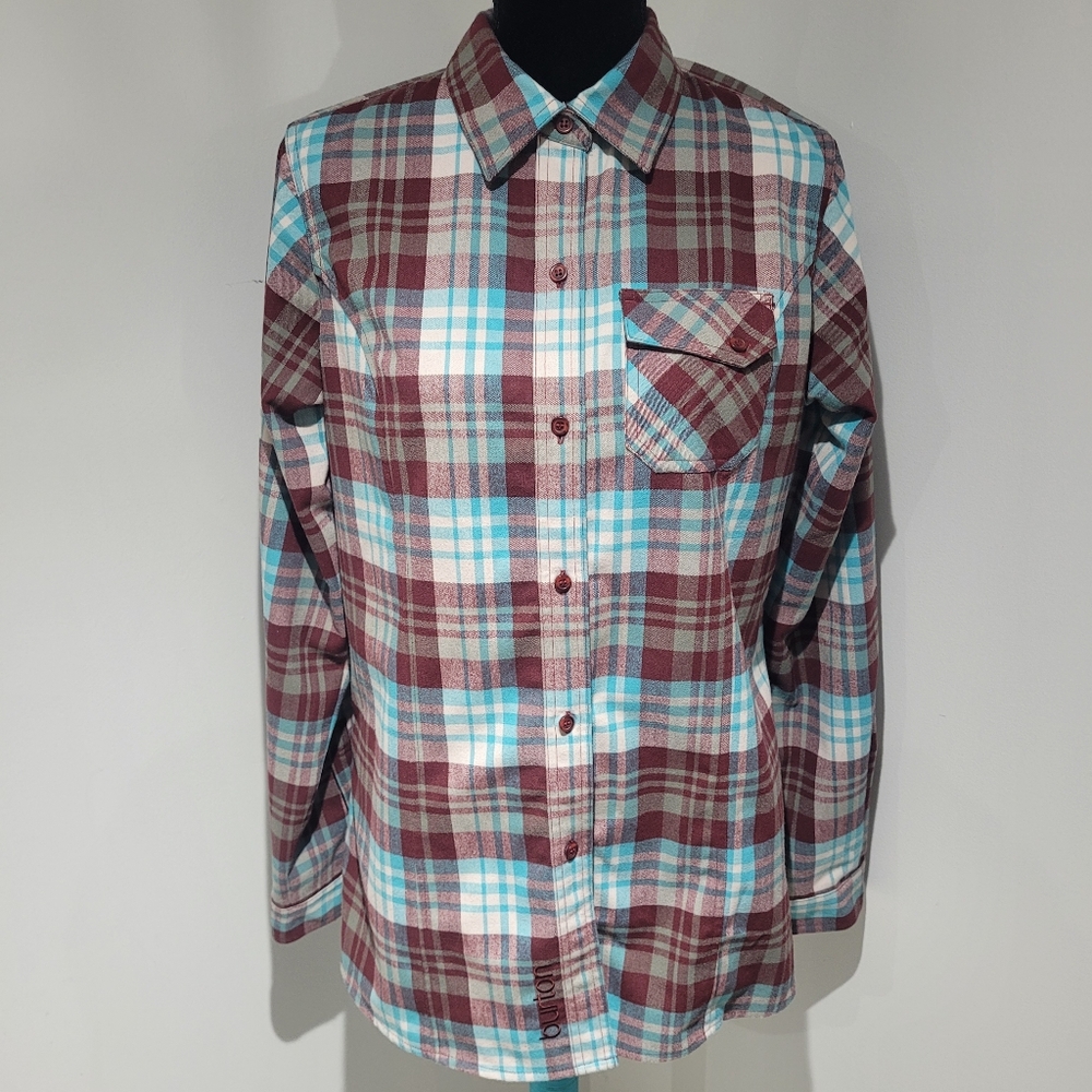 Burton Women's DryRide Heavyweight Flannel Plaid Buttoned Shirt Large Red Blue